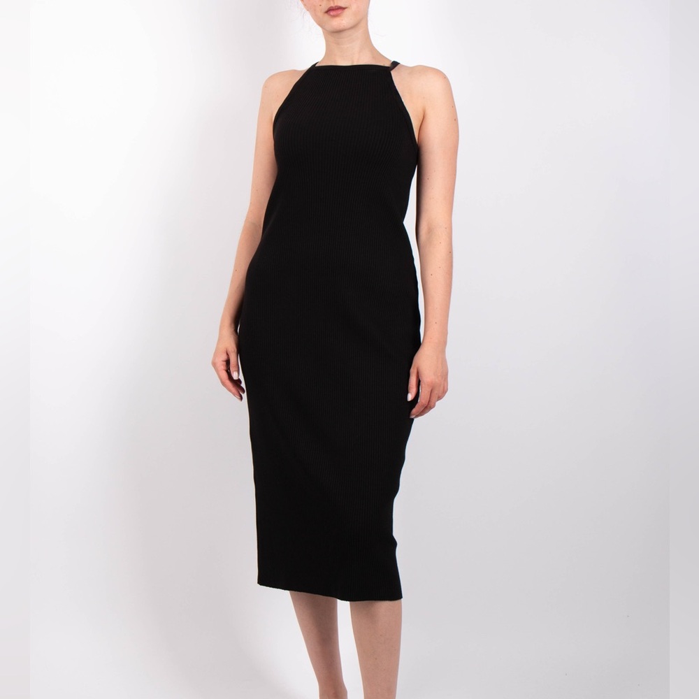 VINCE COTTON-BLEND RIBBED HIGH-NECK TANK DRESS BLACK V040784541